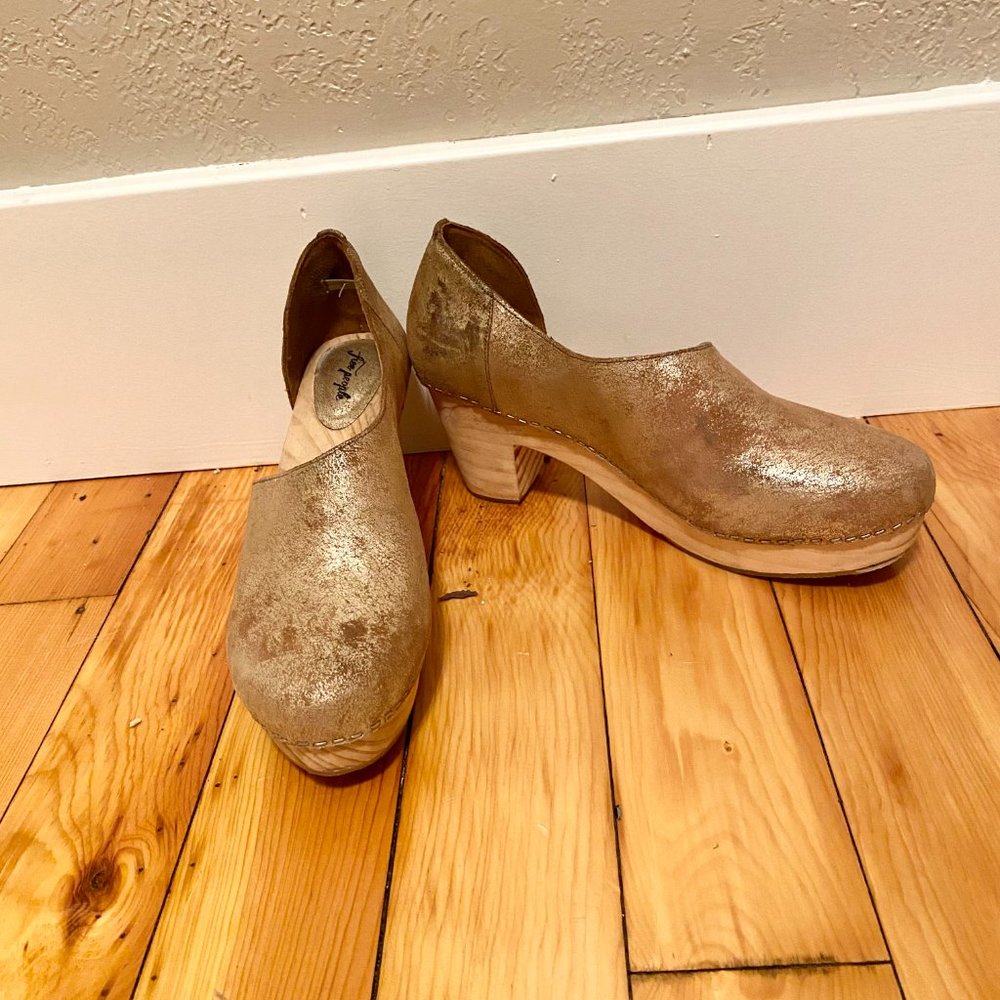 Free People Distressed Shimmer Clogs